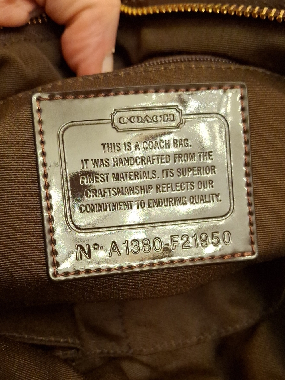 2013 Jan Coach signature-pattern canvas tote dark brown Accents Prelove Like New - Picture 11 of 16